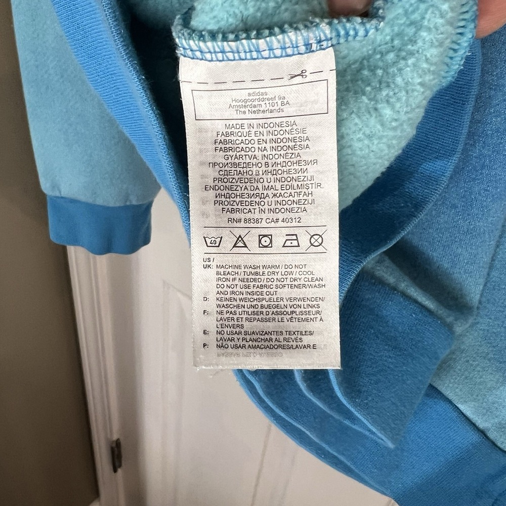 Adidas Sweatshirt Mens Large Blue‎ Fade Fleece Activewear Athleisure Hoodie - Picture 5 of 6